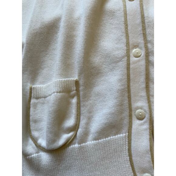 Tommy Hilfiger Womens/Teen White with Tan Border Button Cardigan Size Medium - Picture 6 of 8
